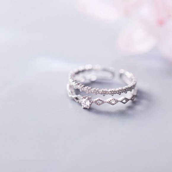 925 Sterling Silver Dainty Diamond Adjustable Ring - Picture 4 of 6